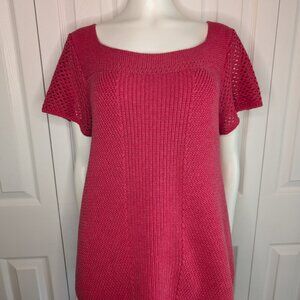 Ann Taylor Loft Pullover Sweater Women's Large Pink Short Sleeve Round Neck EUC